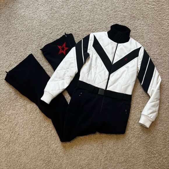 Perfect Moment Ski Suit Jumpsuit Black White Size Large Waterproof Defects - Picture 1 of 14